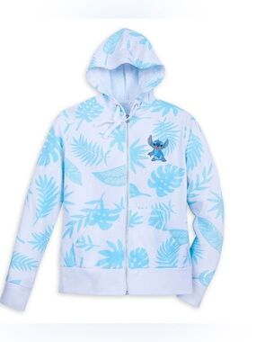 Disney Stitch Aloha Zip Hoodie Blue Tropical Print Size L EUC